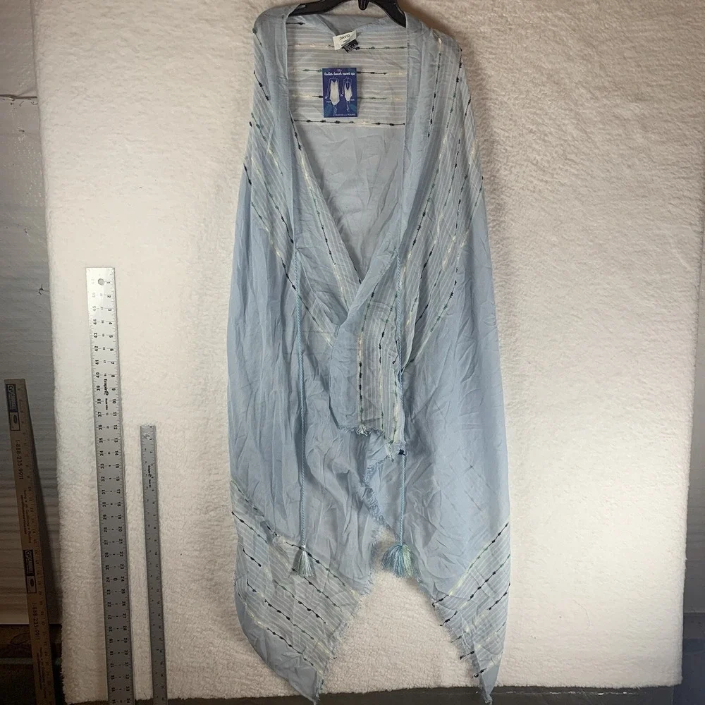 DAVID AND YOUNG - OS - NWT Cover Up Blue Embroidered Tassels Ties Snag Flaw 6098